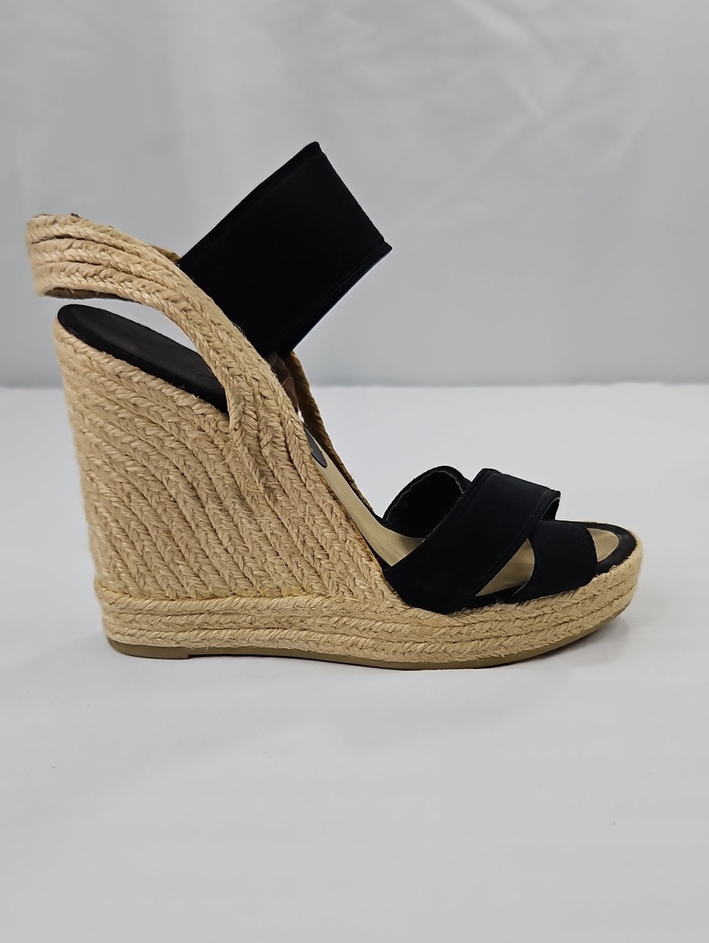 Nine West Black Espadrille Wedge Sandals Size 5.5 4.5" Platform Heels